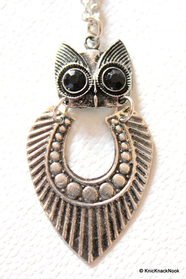 Tribal Antique silver tone Owl Pendant Necklace